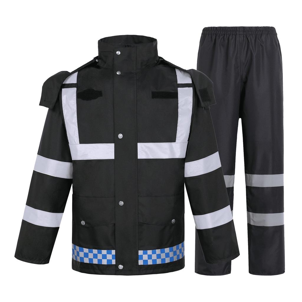 Reflekterande Trafikvakt Regnjacka & Byxor Set - 300D Oxfordtyg, Vattenavvisande, Slitstarkt, Anti-Kraftigt Regn, Utomhus-/Sanitetsanvändning.