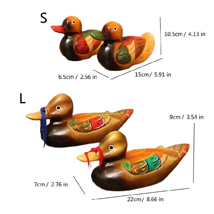Set of 2 Wooden Mandarin Duck Couple Sculptures Decorative Animal Figurines For Engagement Gift And Table Shelf Display