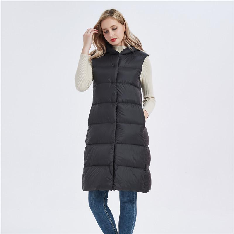 Down vest women's hooded vest jacket women's winter down vest wear down vest women's clothing long over the knee