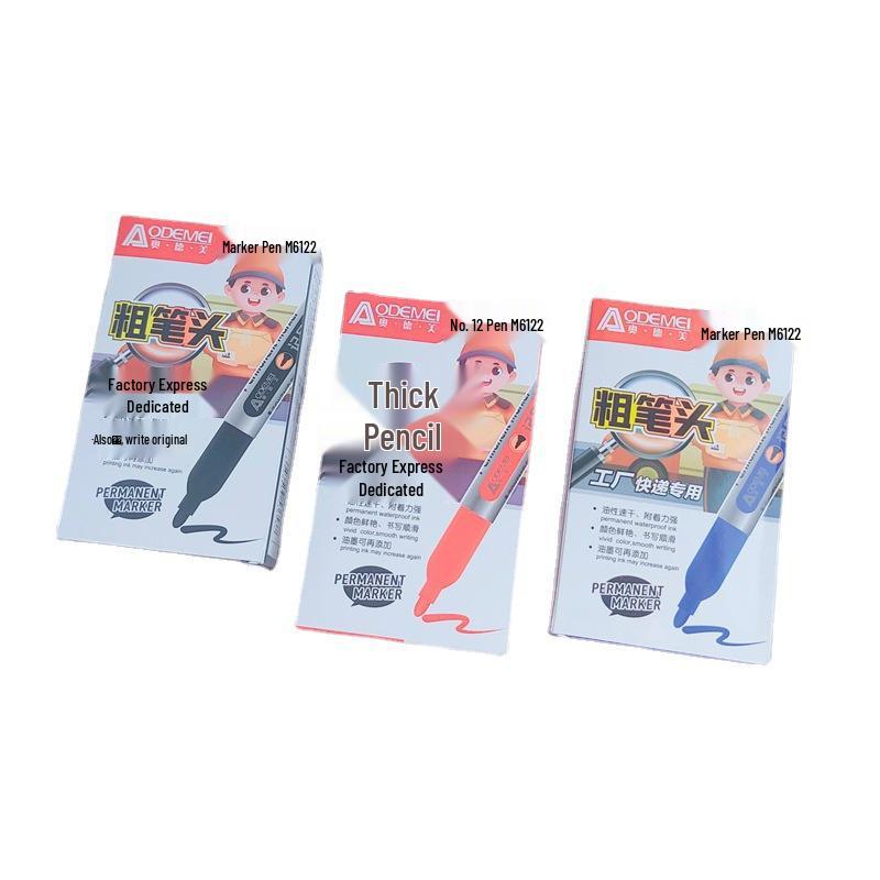 10-Pack Refillable Oil-Based Thick Tip Marker Pens: Black, Blue, Red
