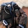 Men's Trendy Windproof Hooded Cotton Jacket - Autumn/Winter Japanese Style, Solid Color, Versatile and Casual Two-Piece Look