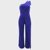 9904 European & American Sexy Sleeveless One-Shoulder High Waist Straight Jumpsuit