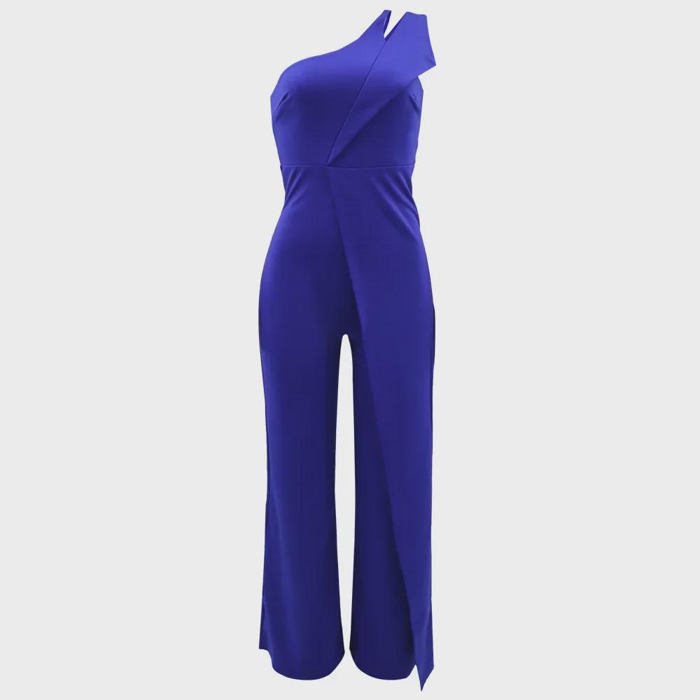 9904 European & American Sexy Sleeveless One-Shoulder High Waist Straight Jumpsuit