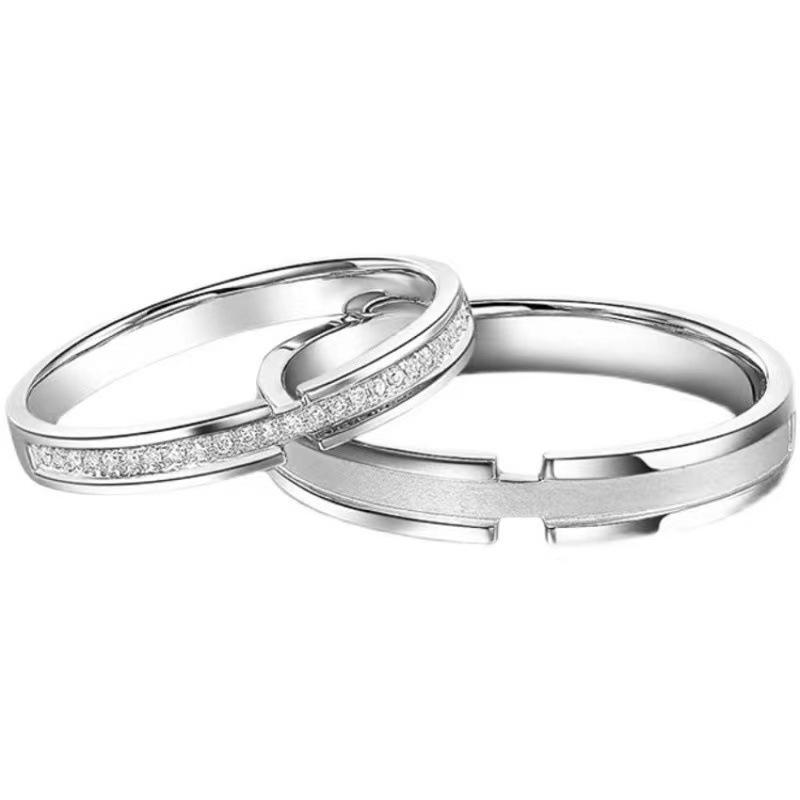 Jian Jia Sha & Bai Lu Pure Silver Couple Rings: Light Luxury Gift for Girlfriend, Perfect for Birthday or Confession.