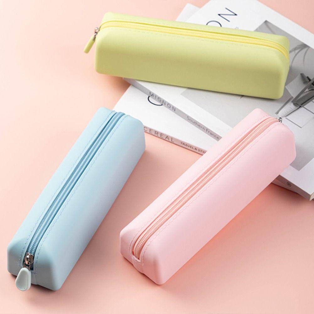 Trousse à crayons zippée Sac de rangement pour cosmétiques en silicone Sac à stylos durable Cadeau