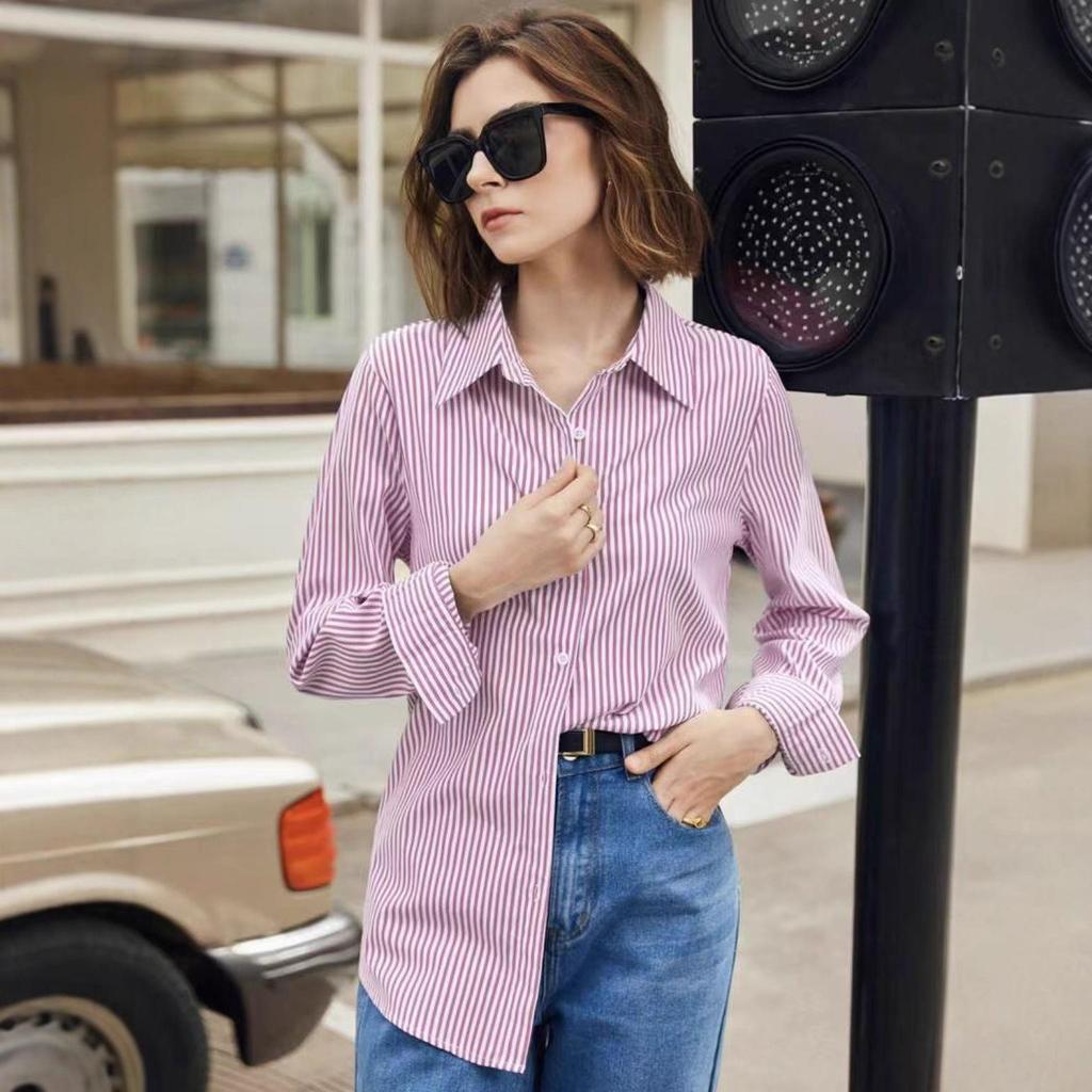 2025 Women's Striped Long-Sleeve Single-Breasted Casual Fashion Shirt
