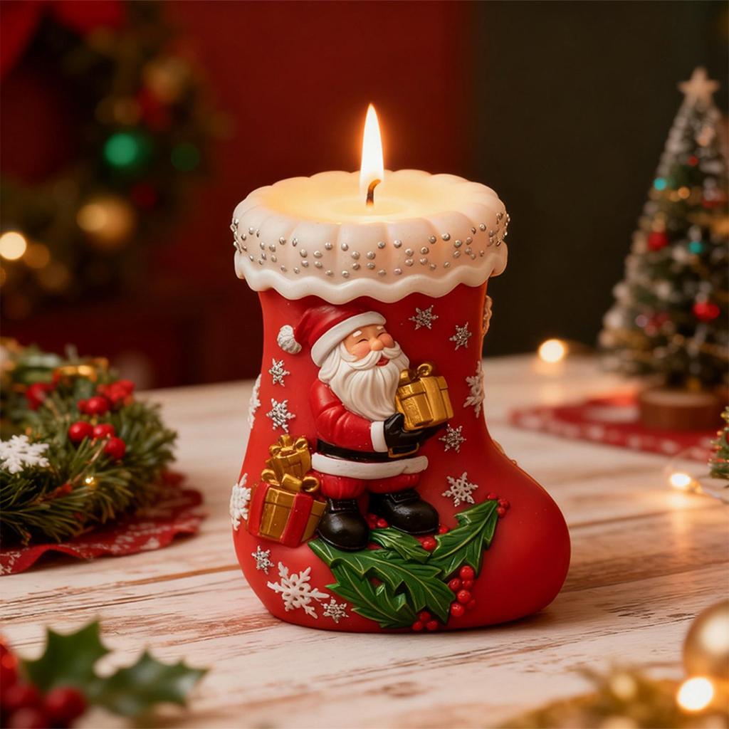 Santa Candle Silicone Mold Easy Release Winter Holiday Mould Christmas Stocking Shape Candle Mold For Children Beginners Boys