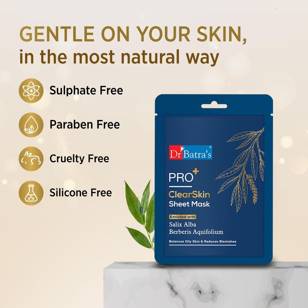Dr. Batra's PRO+ Clear Skin Tuchmaske 25 g Einzelpackung Feuchtigkeitsspendende Gesichtsmaske Für Alle Hauttypen Männer Frauen Tägliche Anwendung