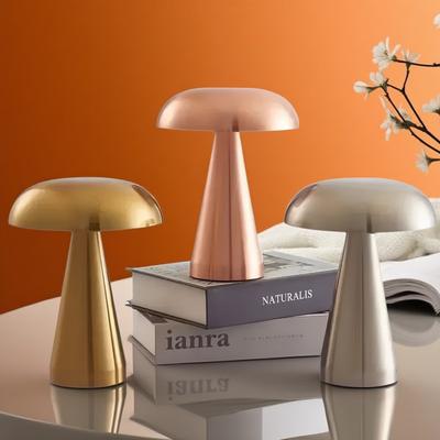 LED Mushroom Bud Table Lamp Rechargeable Touch Three-tone Lighting For Cafe Bar Restaurant Living Room Bedroom Study Decoration