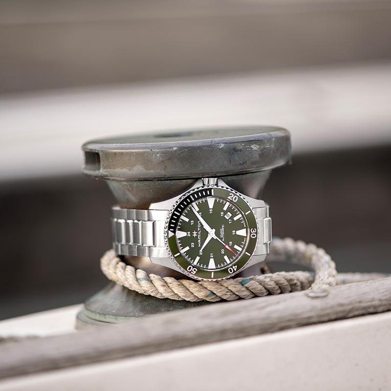 Hamilton Seria Khaki Navy Mișcare Mecanică Automată Ceas Sportiv Verde pentru Scufundări Bărbați Ceasuri Oțel H82375161