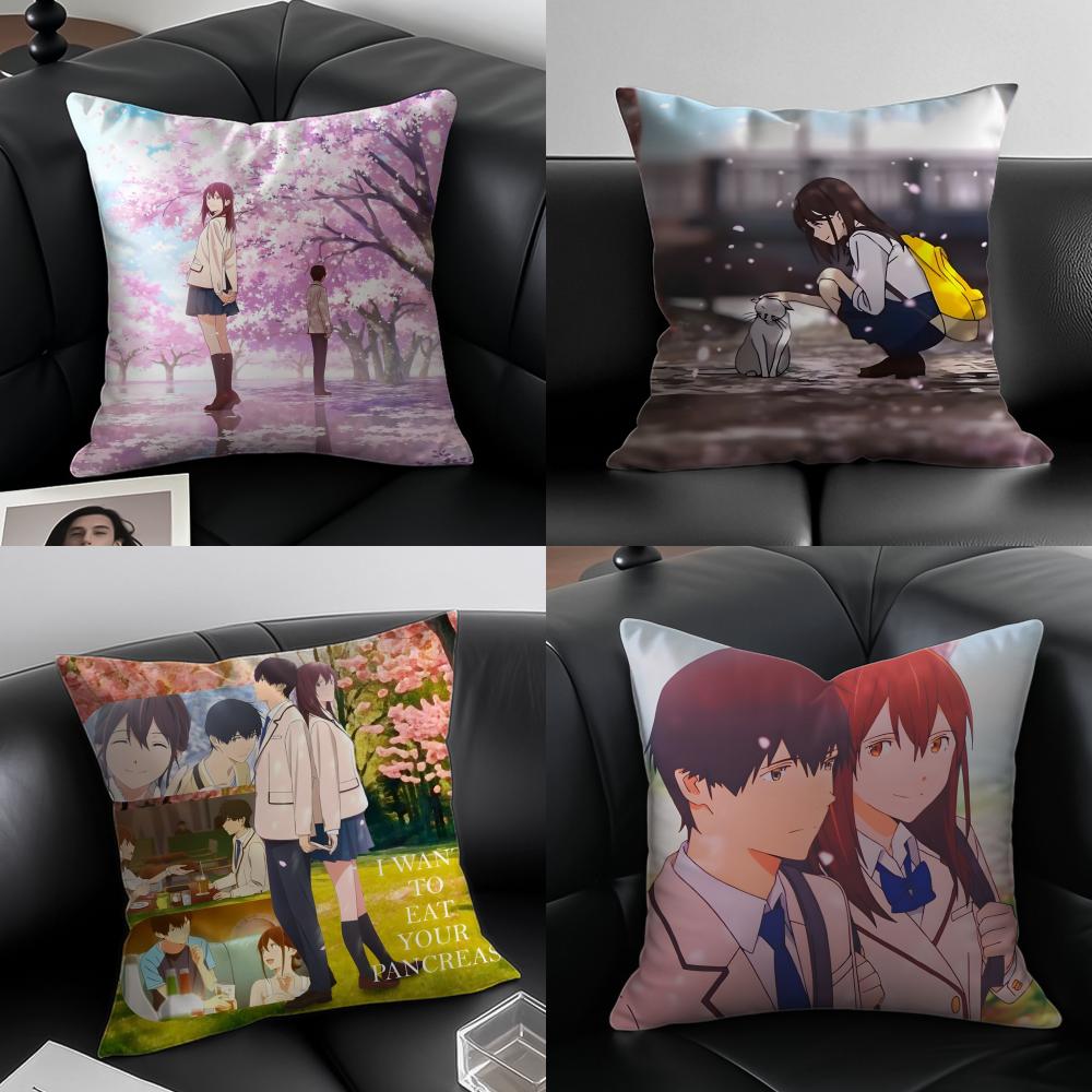 I Want To Eat Your PPancreas Cushion Cover Pillow Case Antidustmite Invisible zipper silky plush cushion