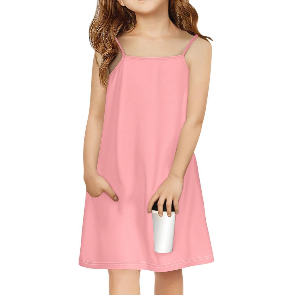 Children's Sleeveless Square Neck Summer A-Line Casual Holiday Suspender Dress