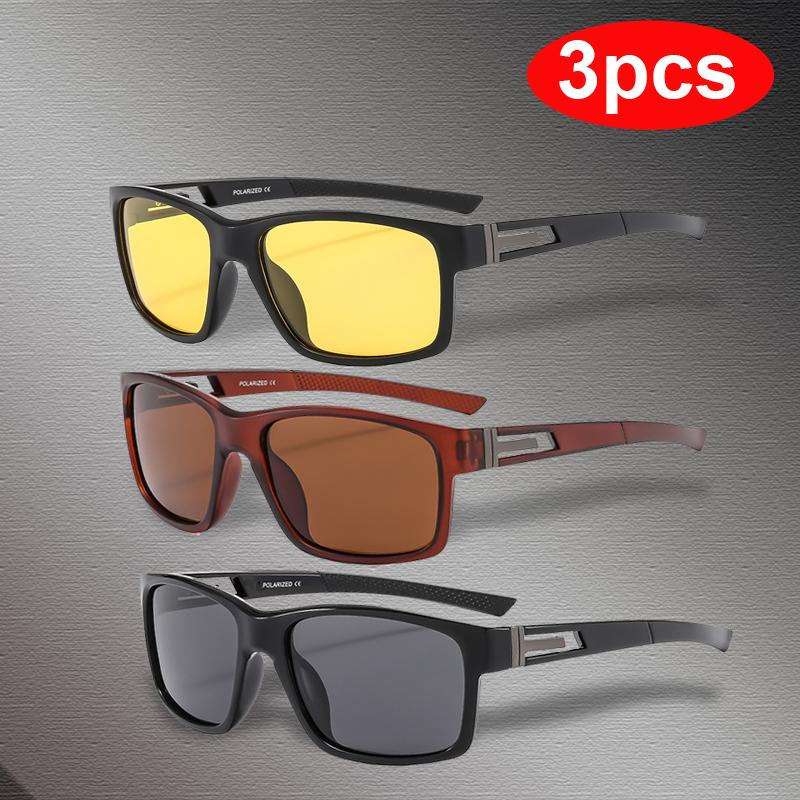 3pcs Sets Sunglasses Men Women Polarized Square Sun Glasses Brand Rectangle Driving Fishing Shades UV400 Glasses Outdoor Eyewear