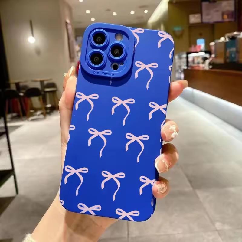 Hülle Für iPhone 16 15 14 Pro Max 13 12 11 Rosa Schleifen-Print Handyhülle Für iPhone XS Max X XR 7 8 16 Plus SE 2022 Silikon Fundas