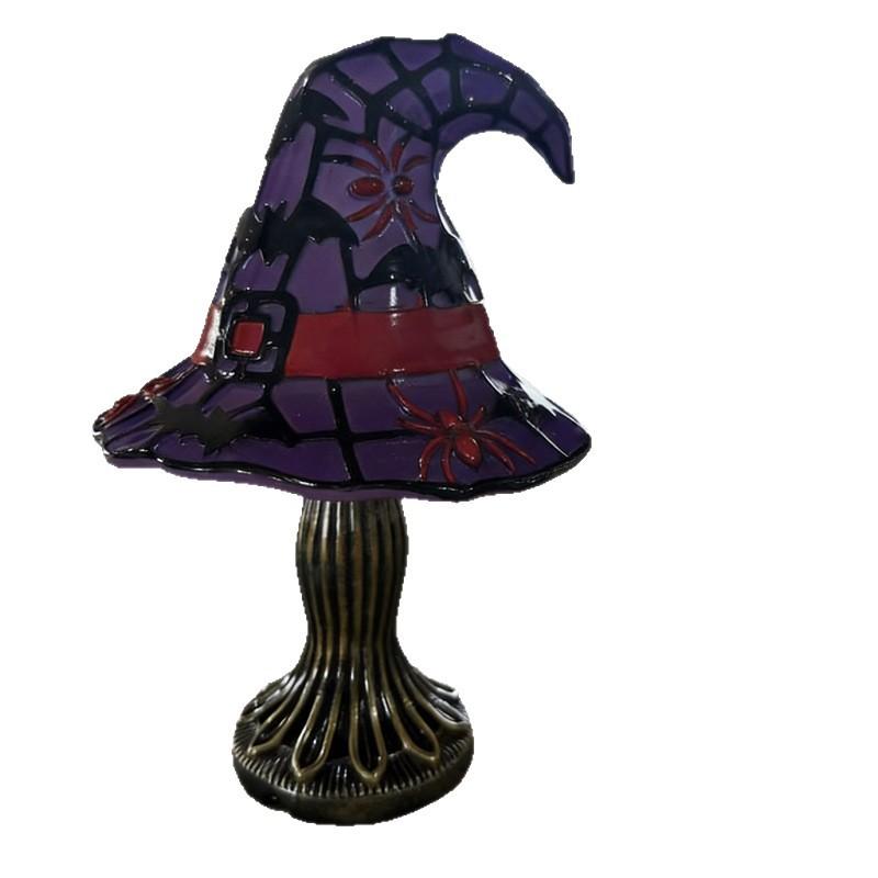 New Halloween Witch Hat Resin Table Lamp, Stained Glass Effect LED Night Light, Mystical Desktop Decor Ornament