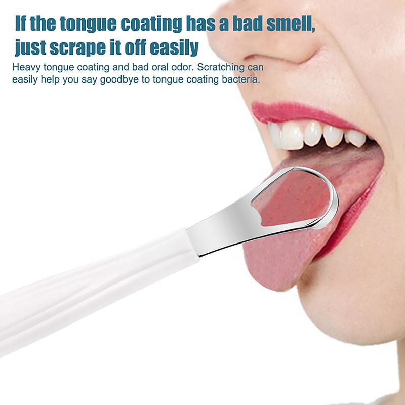 White Small Opening Stainless Steel Tongue Scraper Non-Slip Handle Breath Fresh Tongue Tools Toothbrush Coated Oral Hygiene Care