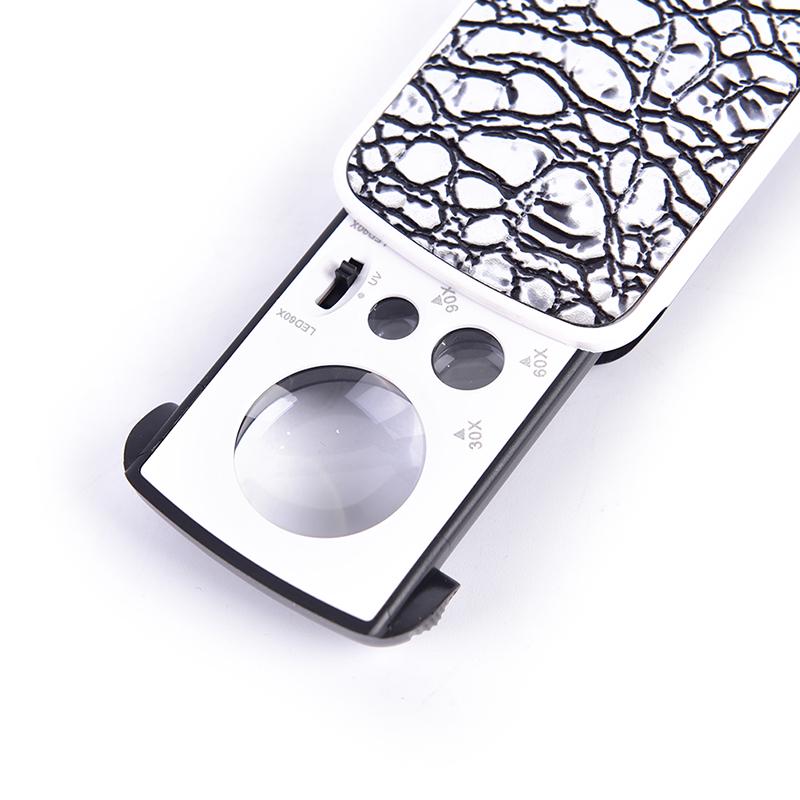 1Pc 30/60/90X Jeweler Magnifier Glass Acrylic Uv Led Slide Light Loupe