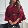Moda Invernale Donna Stile Elegante Colore Puro Cintura con Cintura Cappotto Mantella in Lana