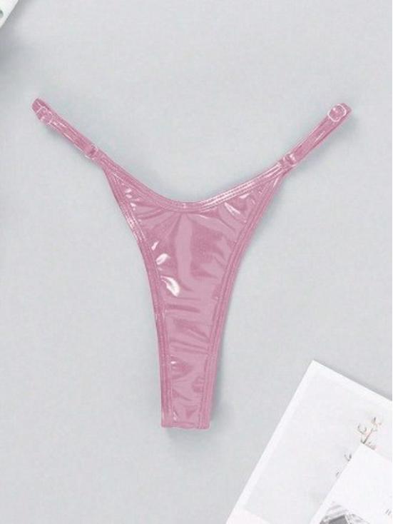 2025 European & American Women's Sexy Solid Color Stamped Thong Swimsuit Bottoms