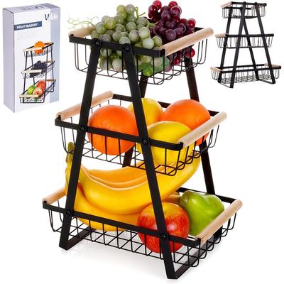 Basket for Fruit and Vegetables, Black, Metal, 3-tier, VILDE 229097