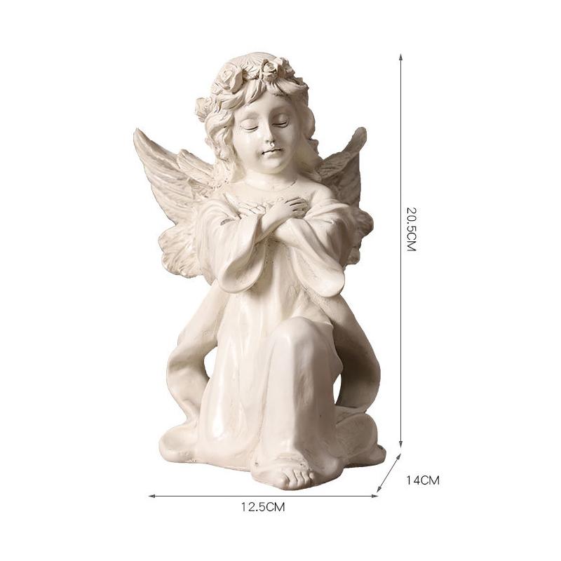 

White Resin Praying Angel Flower Girl Figurine Statue Carving Angel Prayer Figurine Statue Cherub Sculpture European Home Decor