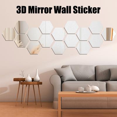 3D Mirror Wall Sticker Art Wall Decoration Self-adhesive DIY 100mm 24 PCS Home Decor Hexagon Decal Mirror Decor Stickers