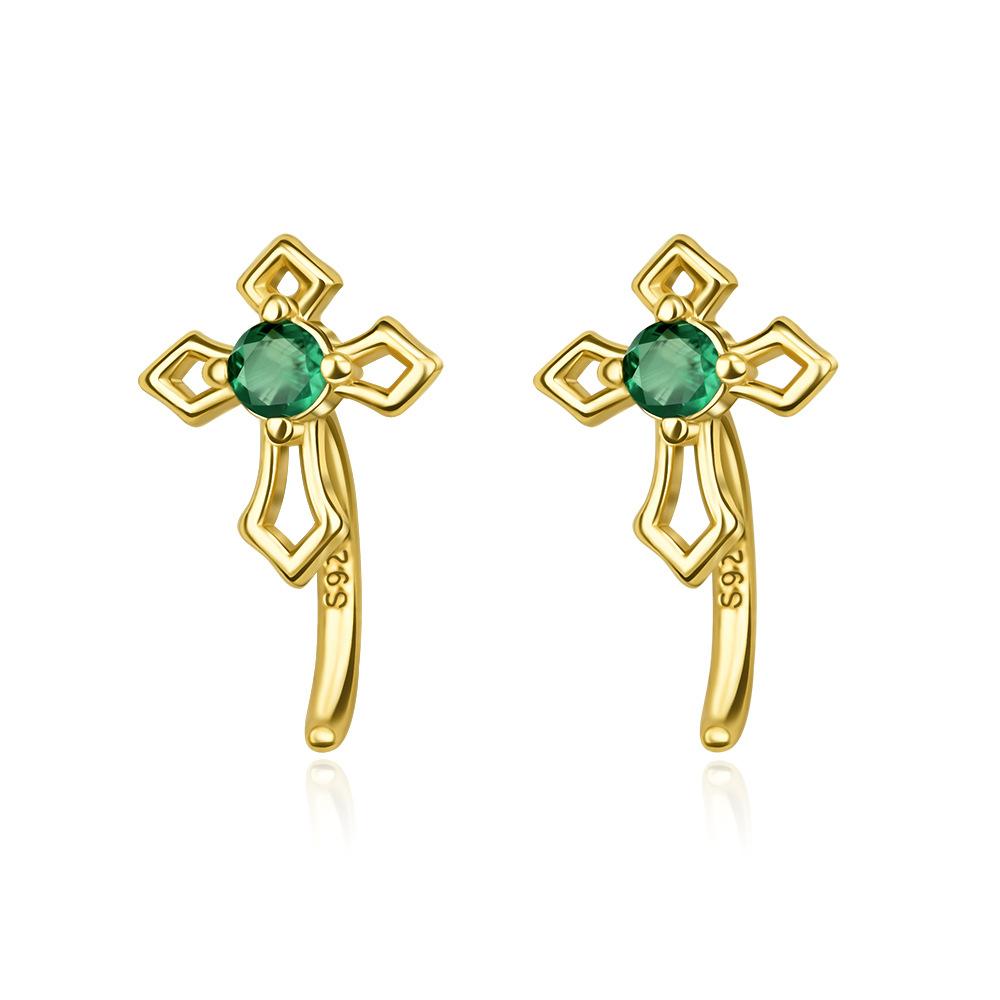 S925 Silver Fashion Origami Crane Snake Earrings Thick Zircon Cross Ear Studs DIY Gift for Women