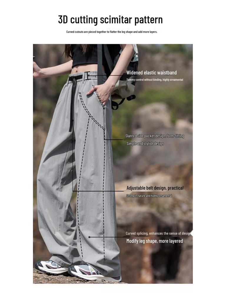 Women's Pink Ice Silk Quick-Dry Summer Pants - Petite Casual Outdoor Style