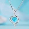 I Love You Mom Engraved Heart Pendant Necklace with Blue Center Stone and Sparkling Accent Sentimental Mother Jewelry for Women