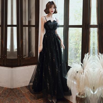 Evening Dress Black Long Slip Open Back Dress Skirt Host Sundress