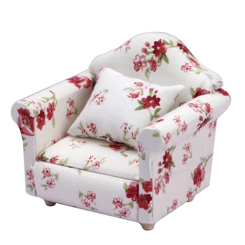 1:12 Dollhouse Miniature Floral Single Sofa for Living Rooms or Bedrooms