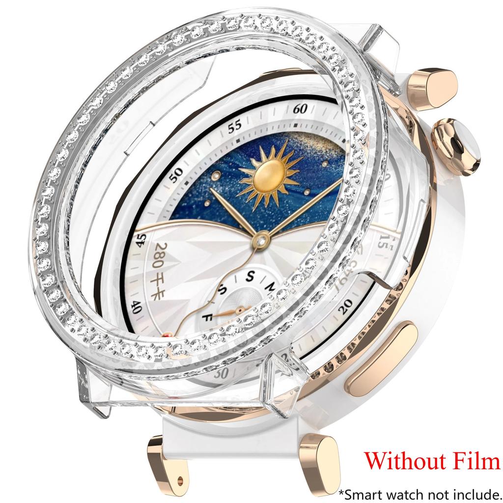 Bling PC Průhledné pouzdro pro Huawei Watch GT 5 4 41mm /5 Pro 42mm Kryt Kůže Samrt Pásek Diamantový Křišťálový Nárazník Ochranný GT5 GT4