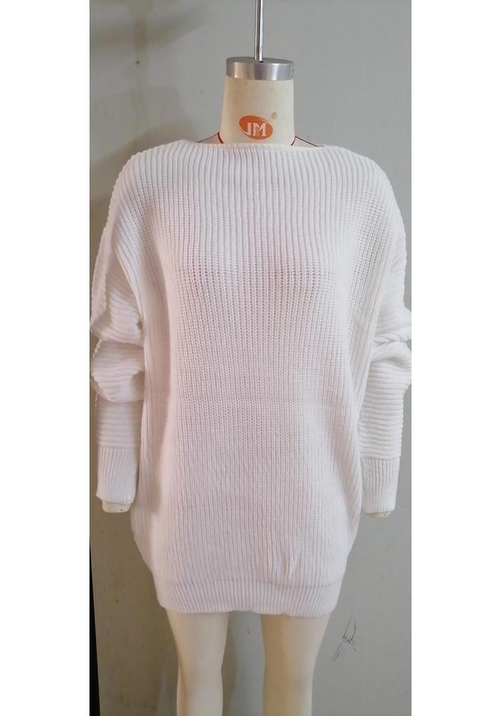 2026 Autumn-Winter Off-the-Shoulder Lantern Sleeve Knit Sweater Dress - European & American Casual Style