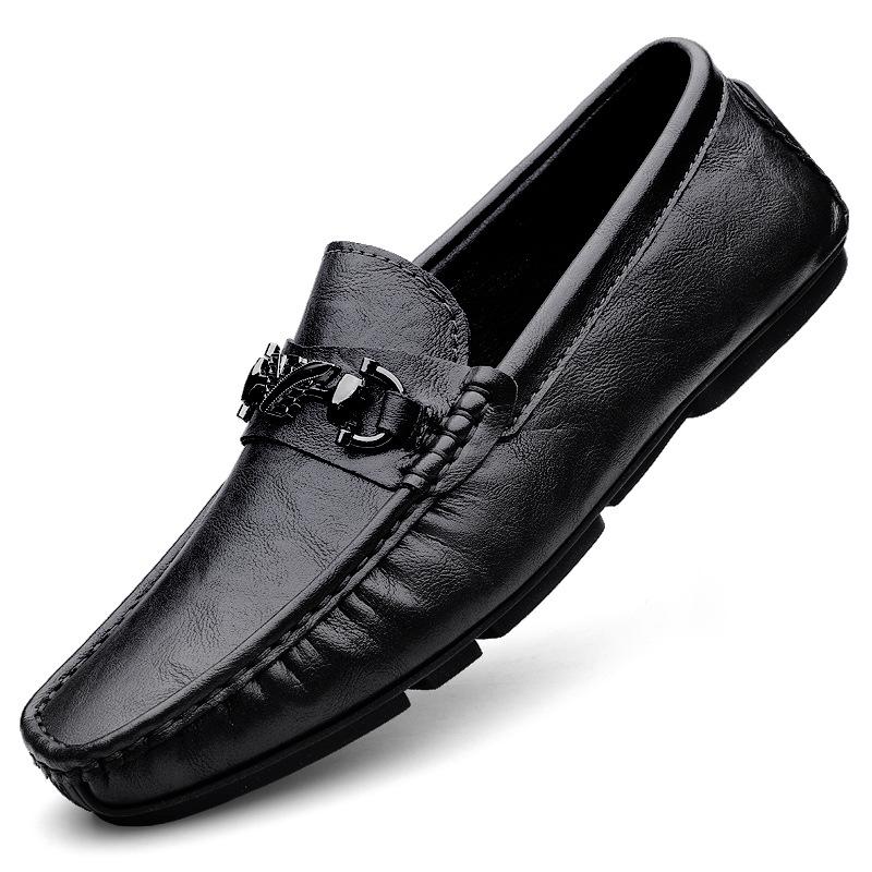

Summer retro casual men s Doudou shoes trend one-pedal driving shoes men s 2025 large size British style small leather shoes 38 чорний