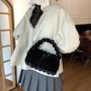 Casual Furry Handbag Zipper Large Capacity Crossbody Bag Stripe Soft Commuting Handbag Travel