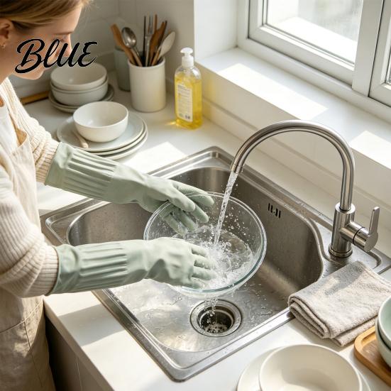 Rubber Gloves for Laundry Extended Waterproof Dishwashing Gloves, Anti-slip Grip Natural Latex Elbow Length Long Work Protective Durable Cleaning And