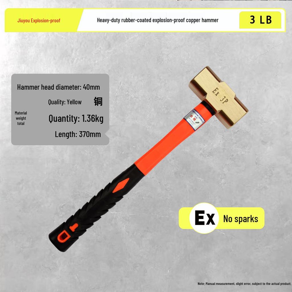 Explosion-Proof Non-Sparking Brass Sledgehammer - Octagonal Copper Alloy, 2lb, 4lb, 8lb Options