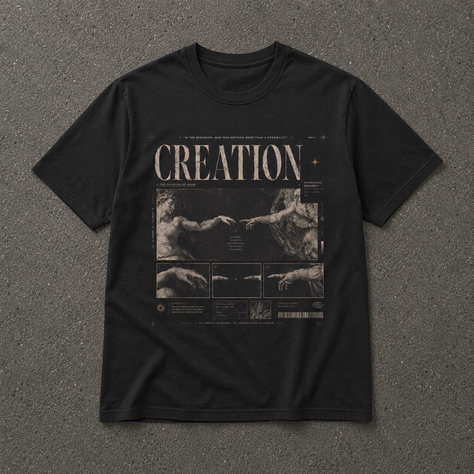 The Creation of Adam Renaissance Art T-Shirt | Michelangelo Inspired Graphic Tee S