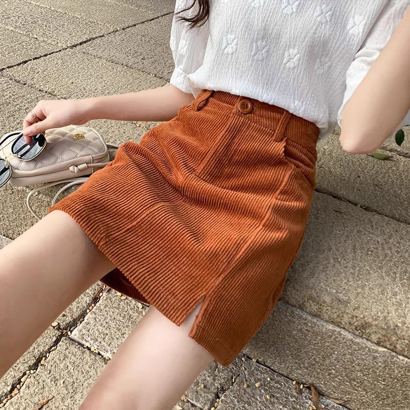 

High-Waisted Corduroy A-Line Bodycon Skirt - Women s 2024 Autumn/Winter Fashion XS