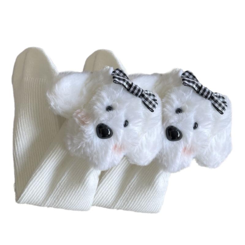 Breathable Children Middle Calf Socks Cute Cartoon Dog Pattern Combed Cotton Socks Daily Comfort For Active Kids белый