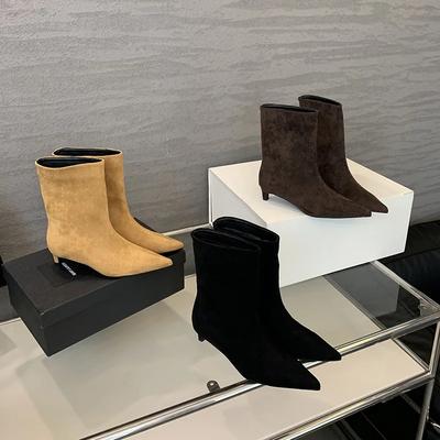 Fashion Fashion High Quality Pointed Toe Vintage Ankle Boots Sexy Thin Low Heel Women Warm Knight Slip On Party Shoes