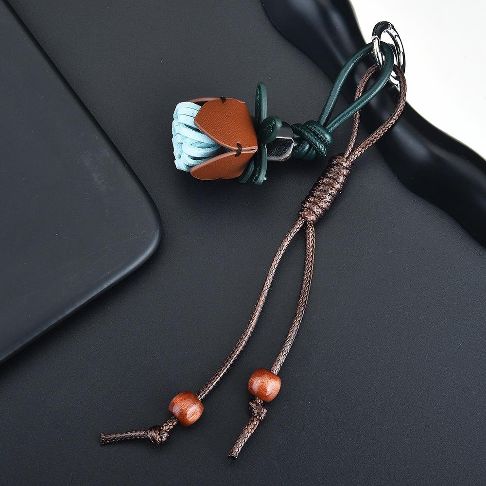 Leather Flower Bag Pendant Woven Flower Keychain Exquisite High-End School Bag Pendant