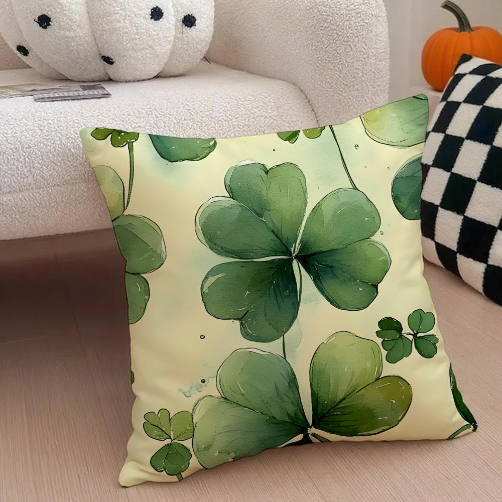 LLucky Four Leaf Clover Cushion Cover Throw Pillow Cover Hidden Button Durable Polyester Chair Cushion