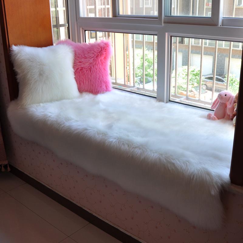 Nordic Style Faux Wool Round Plush Rug - White Solid Color Carpet for Room 