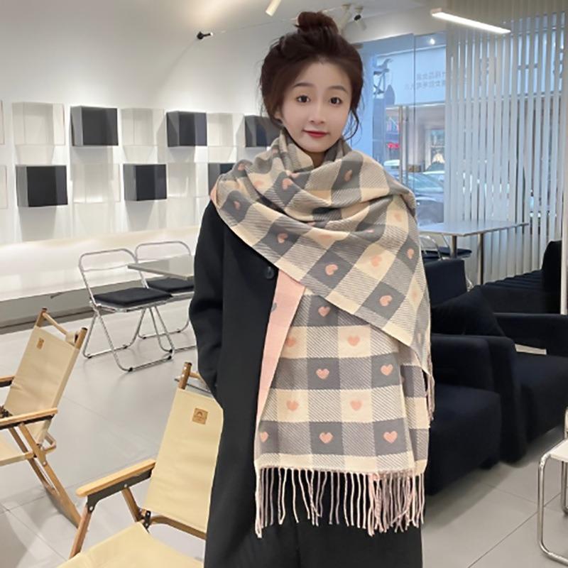 

Autumn and winter new imitation cashmere scarf women s love plaid thickened fringed scarf popular versatile shawl women 180