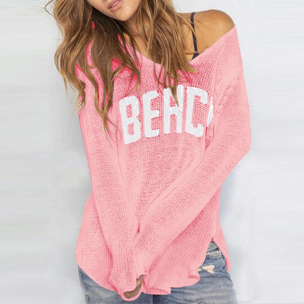 Women V Neck Hollow Knit Crochet Pullover Sweater Loose Fit Lightweight Top Casual Beach Pullover Knitted Blouse