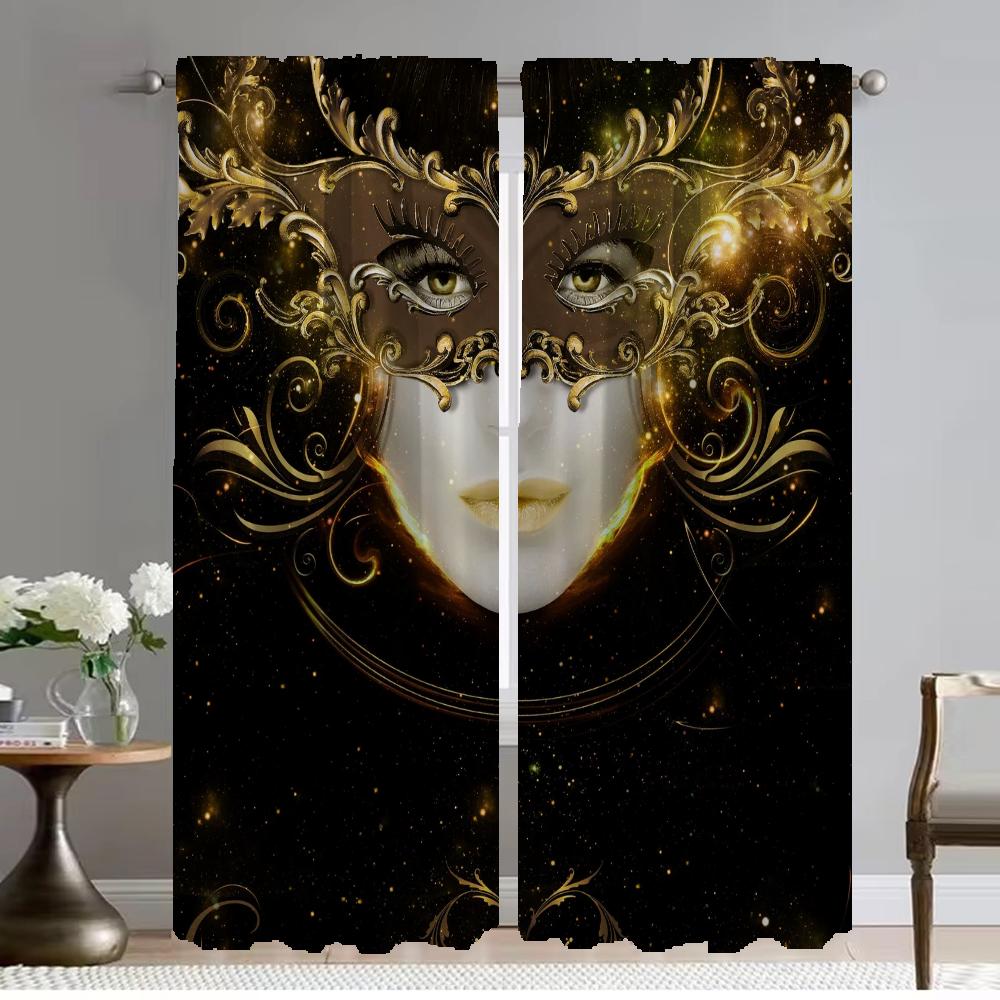 Schwarz-Gold-Vorhänge mit afrikanischer Dame, für Kinderzimmer, Wohnzimmer, Vorhänge für Schlafzimmer, Schatten, Trennwand, Halloween-Dekoration
