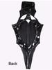 3D Hollow Bust Wet Look Pvc Catsuit High Cut Zipper Open Crotch Bodysuit Tight Hot Sexy Sukumizu Cosplay Body Shirt Clubwear Top