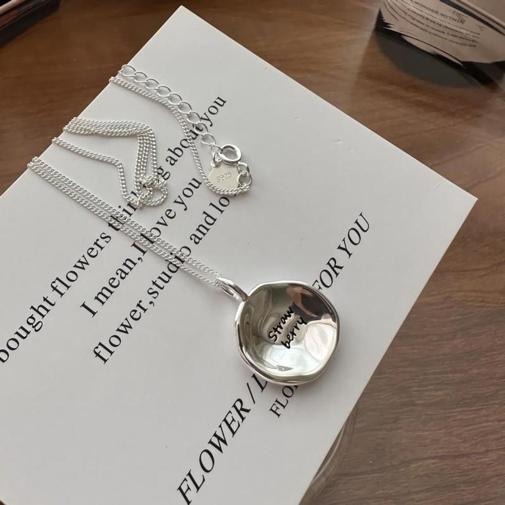 Women's Silver 925 Lettering Circular Round Long Necklace