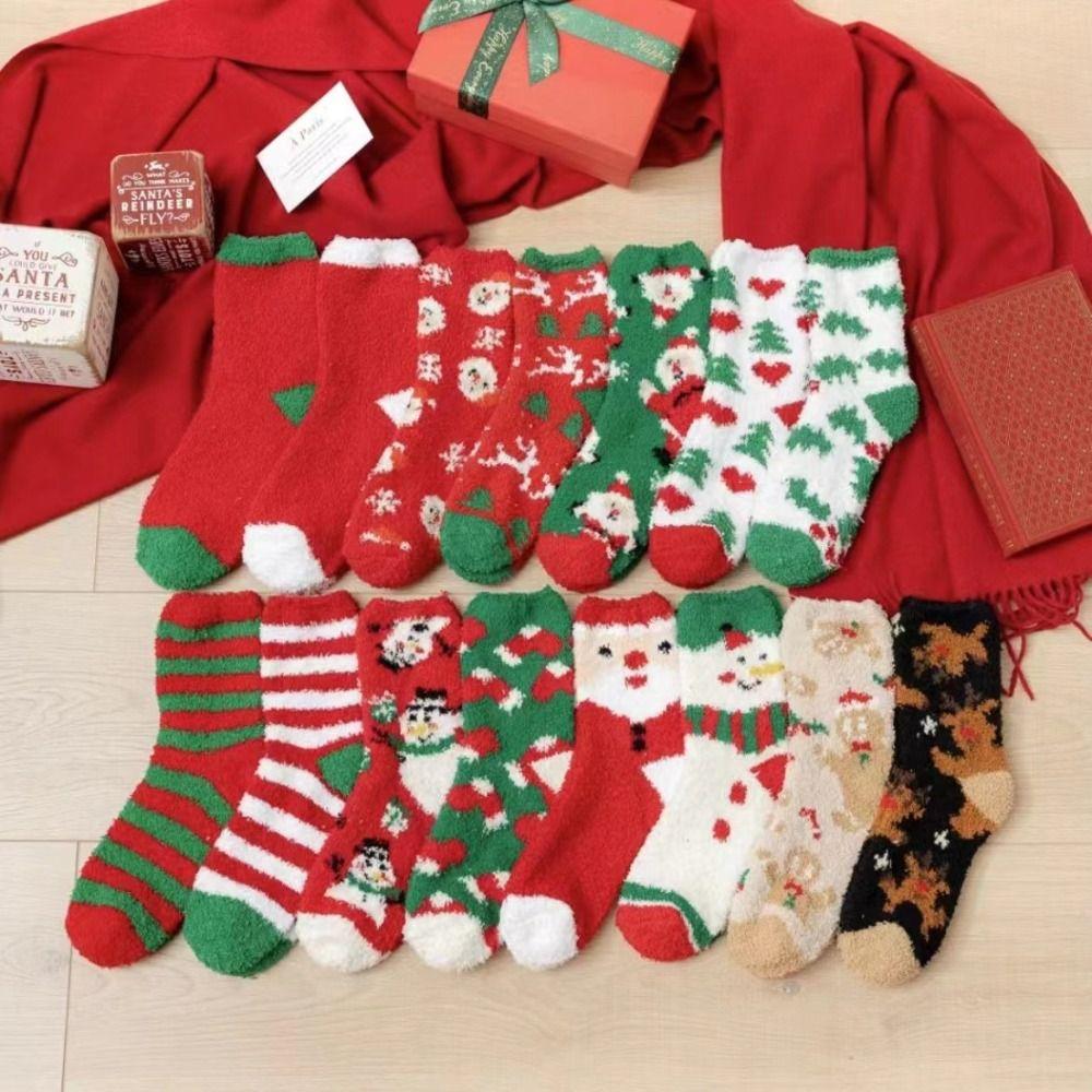 Warm Christmas Velvet Socks Winter Carpet Socks Xmas Gifts Fluffy Floor Socks  Women